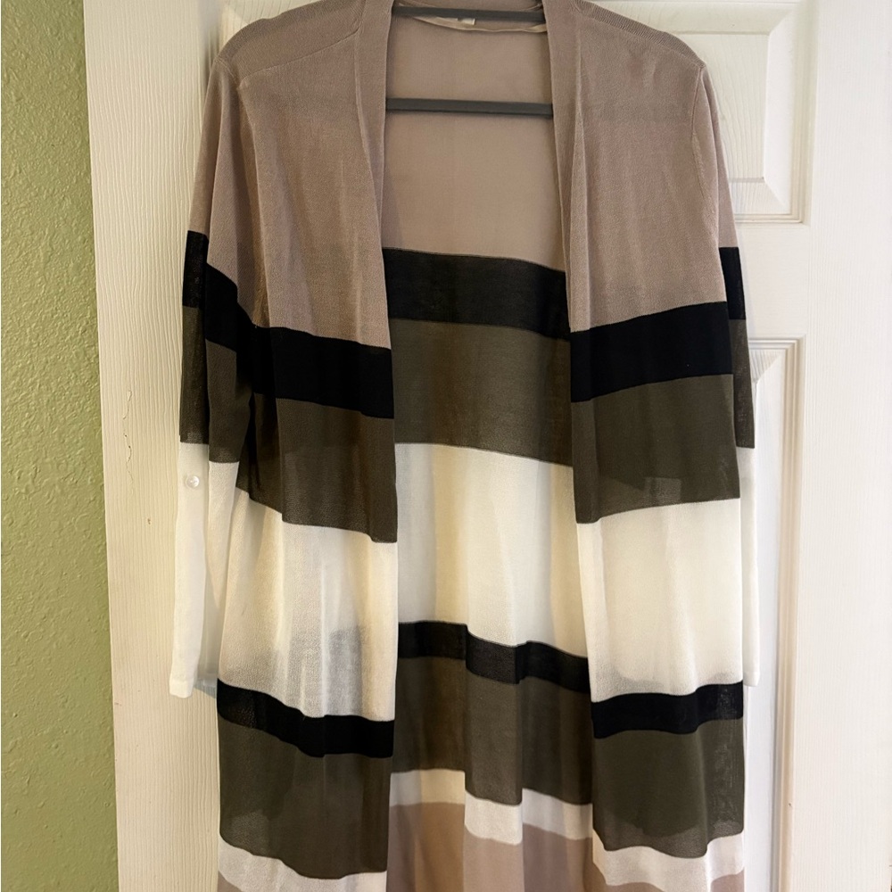 Striped Open-Front Cardigan